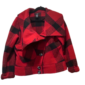 Buffalo Plaid Shacket Jacket Medium | Red Black Cozy Flannel Layering Fall Coat